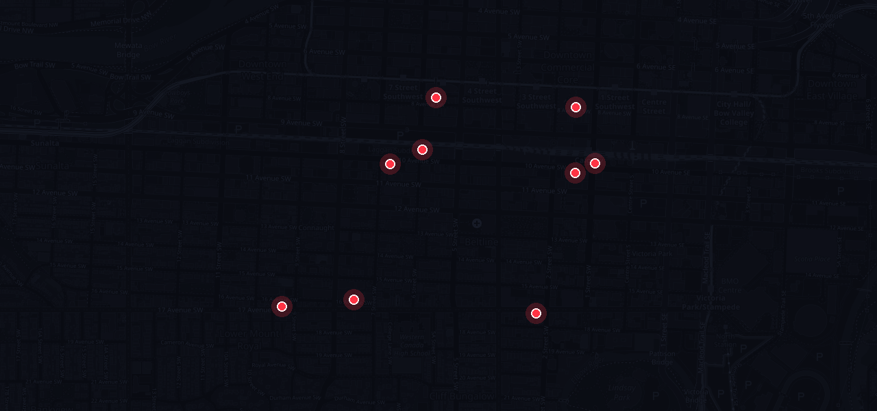 Map of confirmed Calgary crawl stops