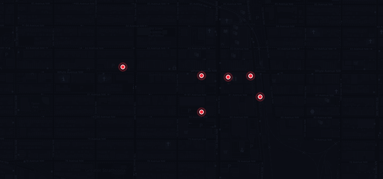 Map of confirmed Edmonton crawl stops