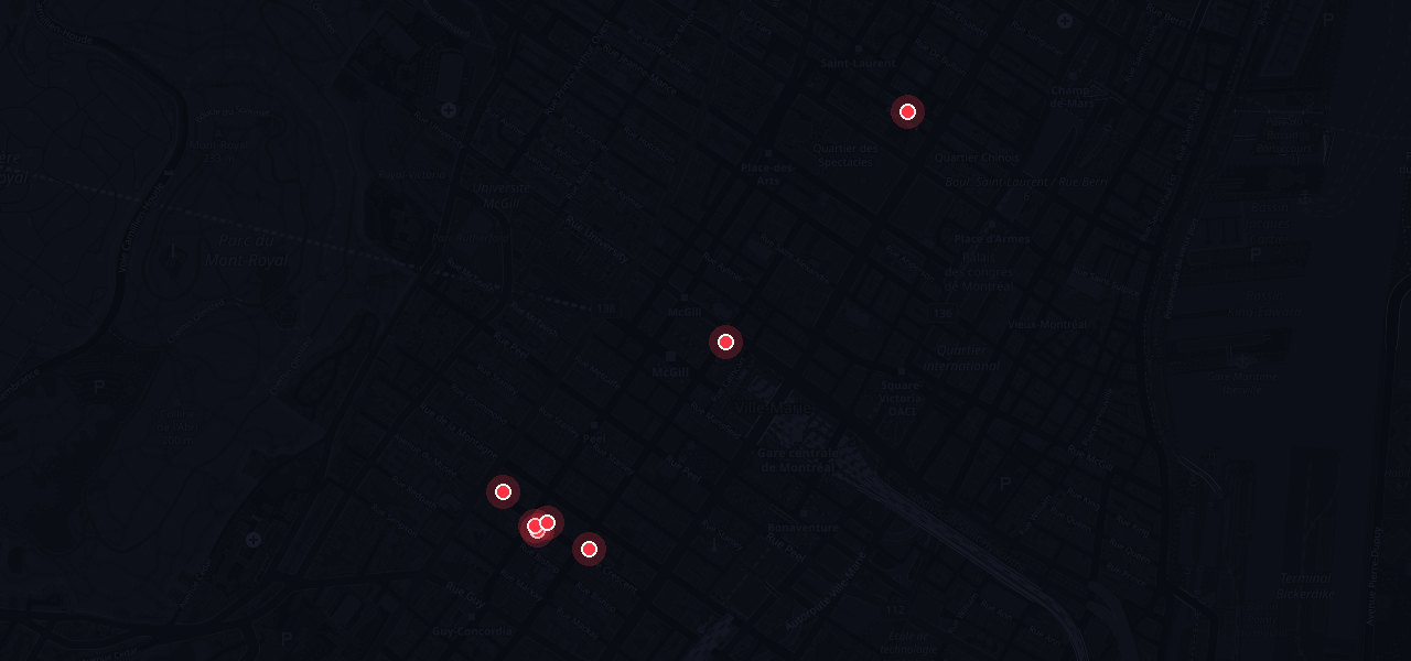 Map of confirmed Montréal crawl stops