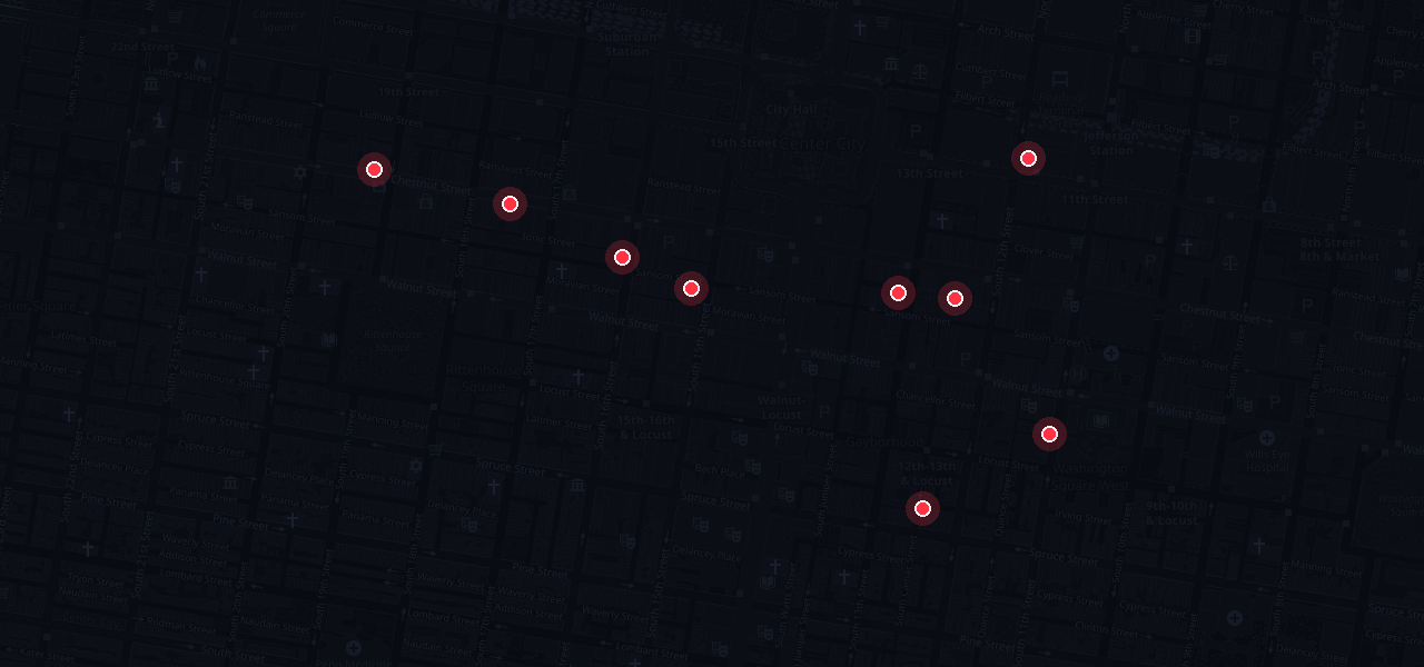 Map of confirmed Philadelphia crawl stops